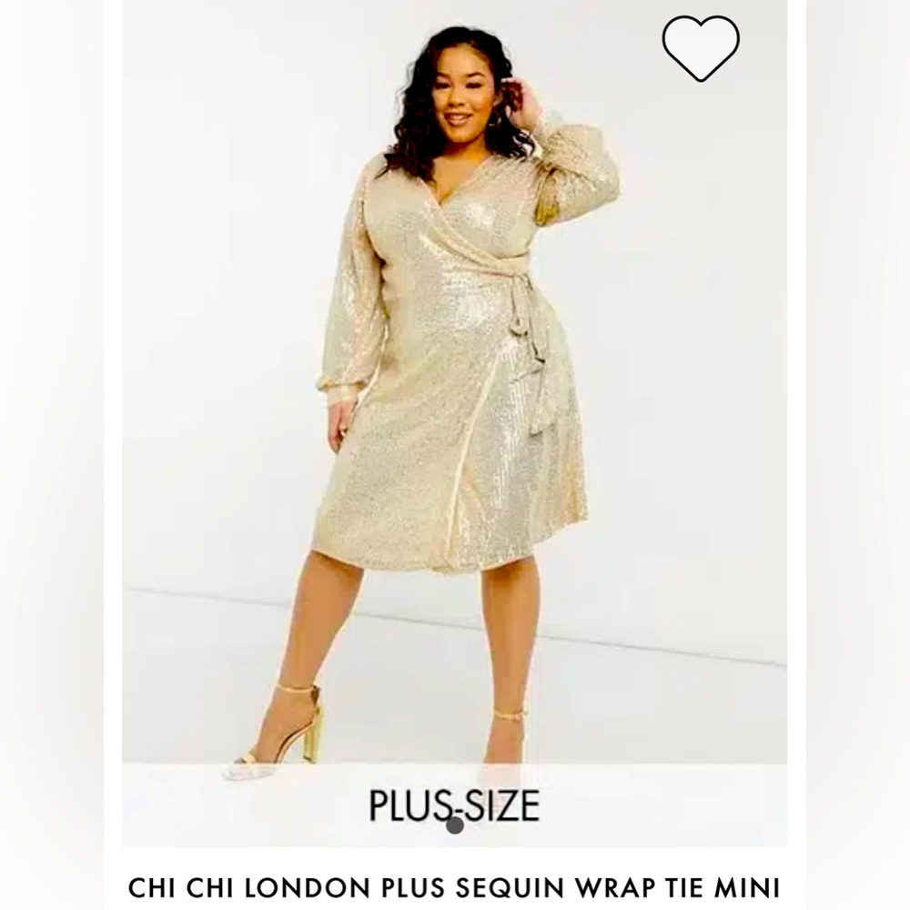 ASOS Curve plus size (14) Gold Sequin Wrap tie Dress Smoke and Pet free home.